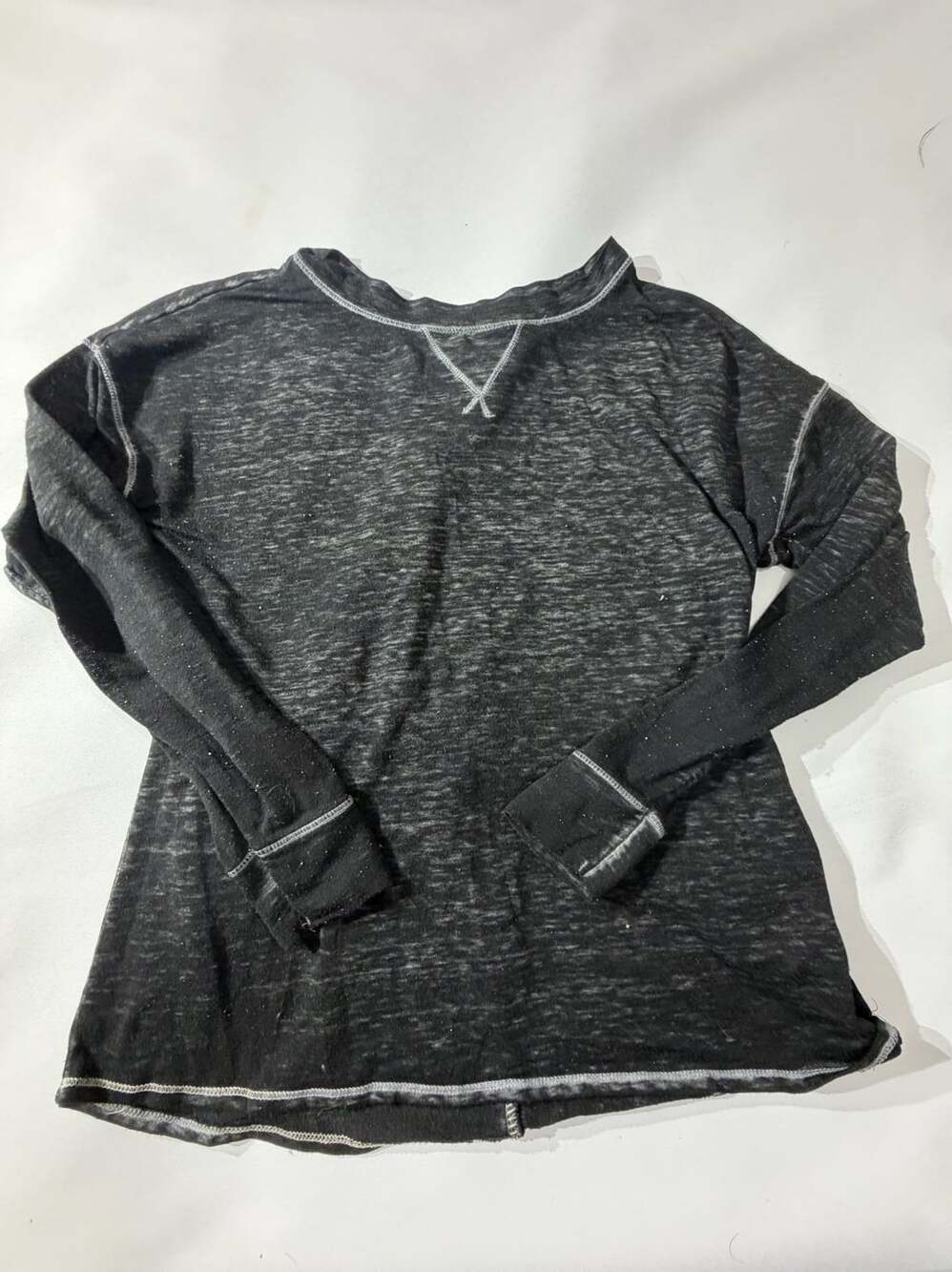 Faded Glory Black Burnout Long Sleeve Crewneck Shirt Womens S 4-6